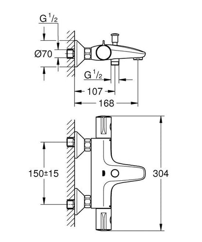 GROHE Grohtherm 800 Thermostatische Badkraan - 15 cm
