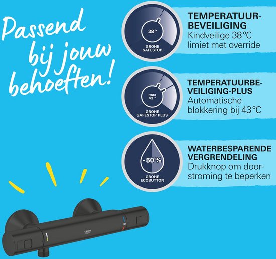 GROHE Precision Start Thermostatische Douchemengkraan in mat zwart